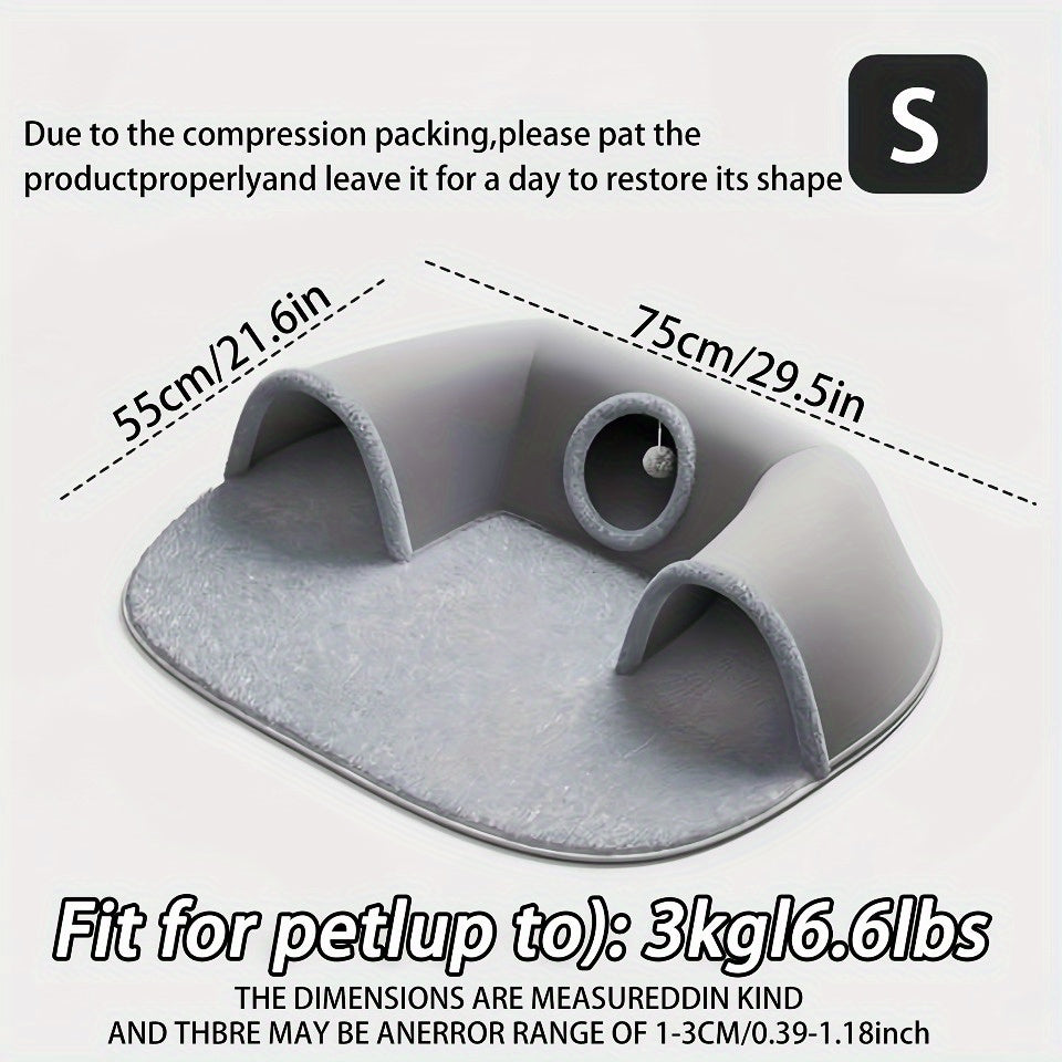 Cat Tunnel Bed 3-in-1 Play Mat & Warm Nest with Non-Slip Base, Durable Chew-Resistant Polyester Cat Bed for Indoor Cats