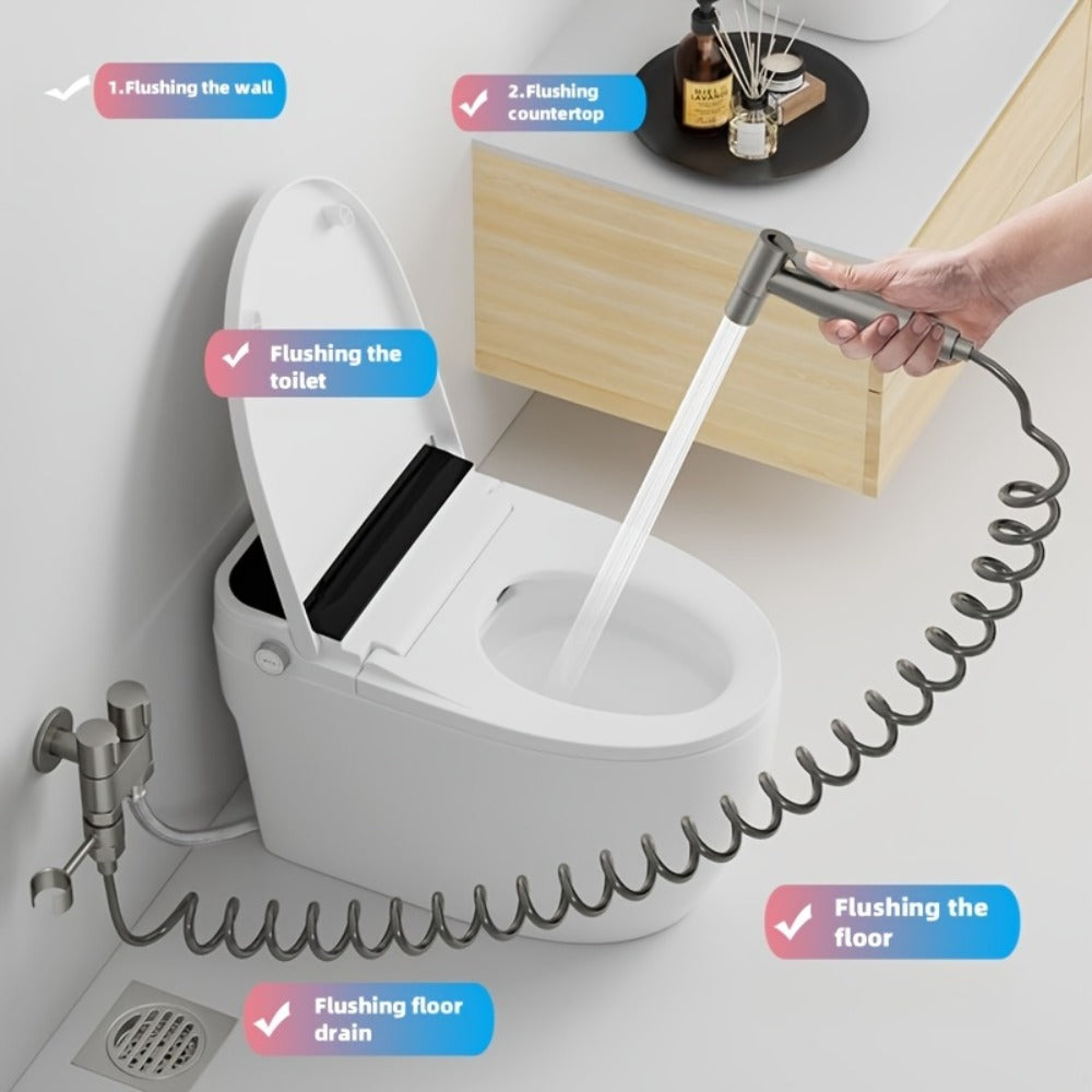 Bidet Toilet Spray Gun Angle Valve One In Two Out Handheld Flusher Booster Sprayer for Toilet for Entryways, Bedrooms and Living Spaces