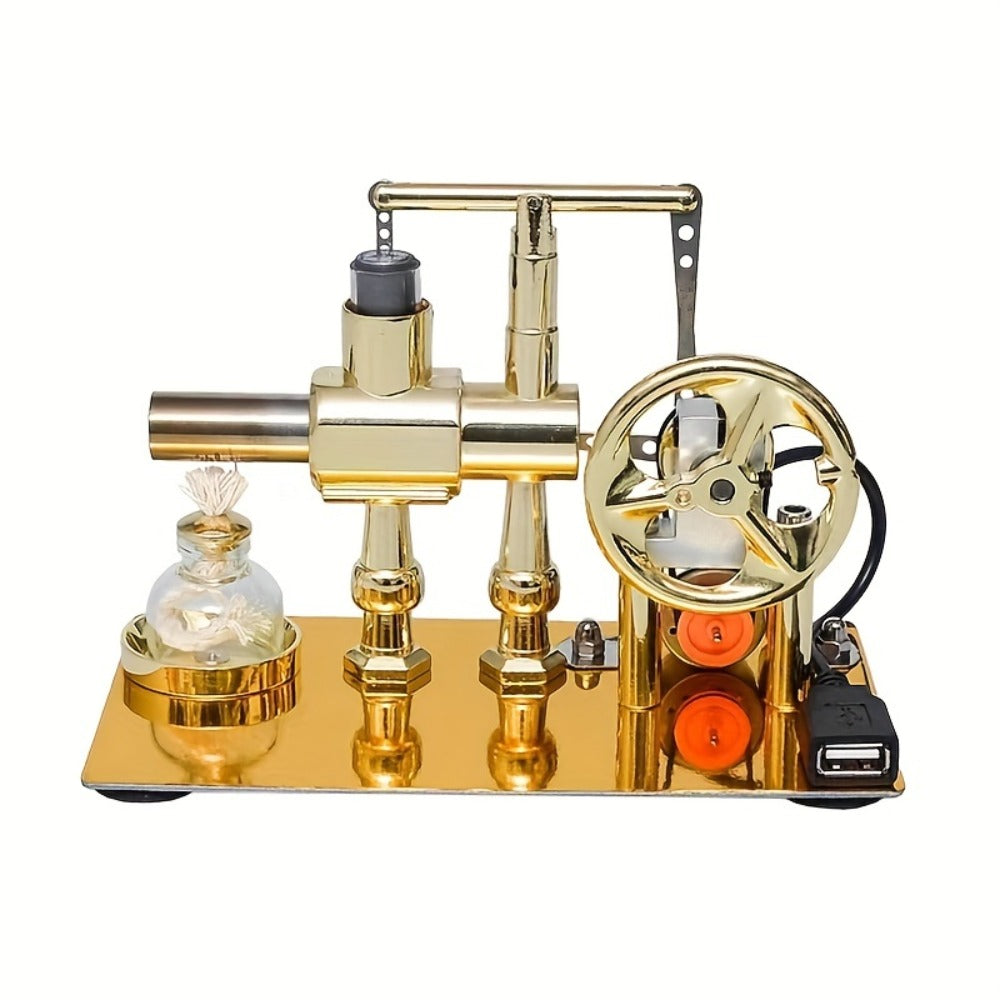 Stirling Engine Generator Kit Single Cylinder Stainless Steel, Real Working Heat Engine Model Generates Electricity
