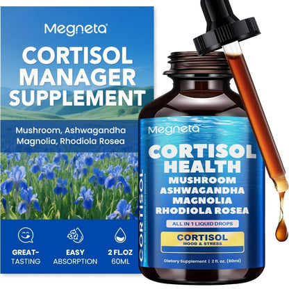 Cortisol Balance Liquid Drops for Stress & Cortisol Belly, KSM-66 Ashwagandha, Magnesium Glycinate & L-Theanine Sublingual Supplement