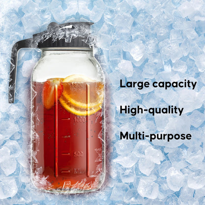Two-Pack 64-Ounce Mason-Style Glass Pitchers with Black and Gray Flip Lids and Long Handles
