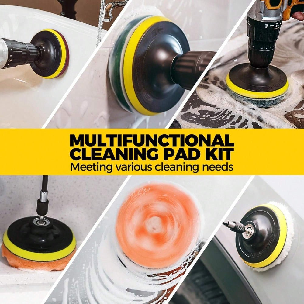 Drill Brush Attachment Set 20 Pack Power Scrubber Brushes Scrub Pads Sponge Buffing Pads with Extension Rod for Bathroom Kitchen Car