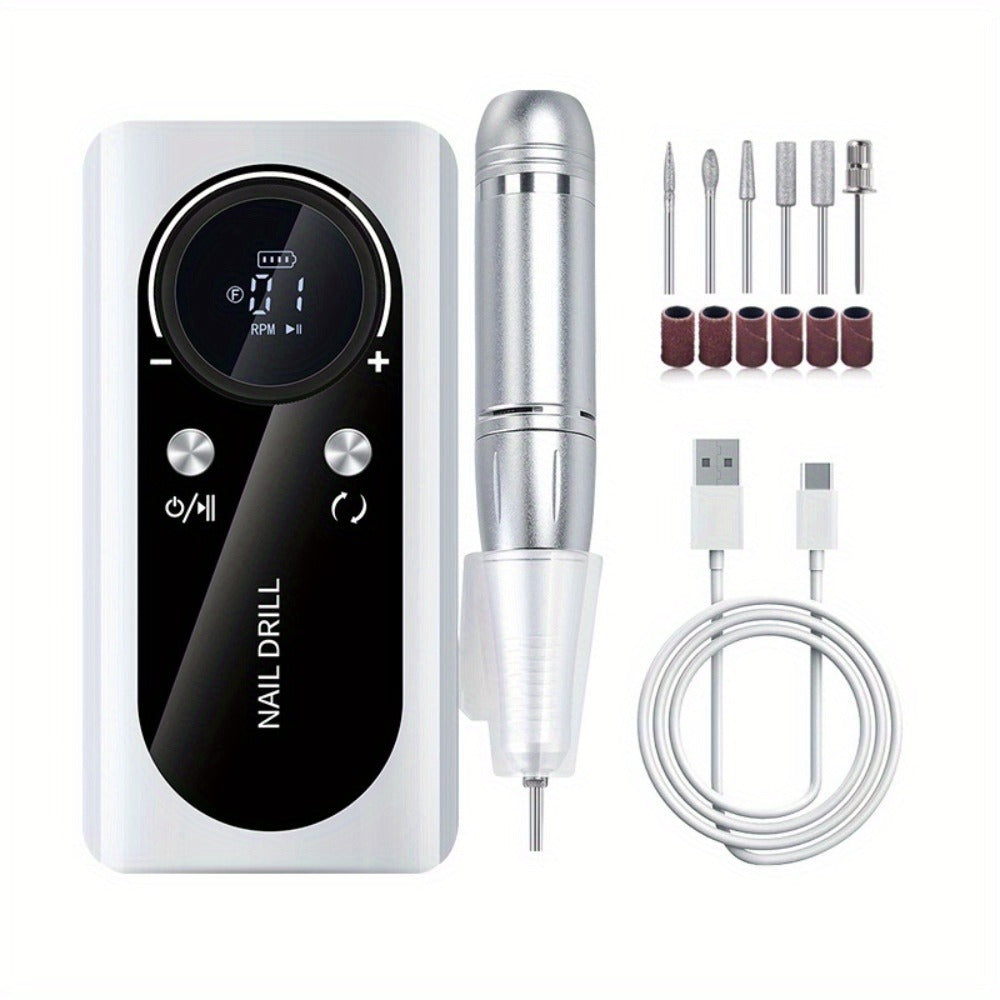 Electric Nail Drill 45000 RPM Cordless Kit with LCD Display and V2 Pink, White or Purple Options