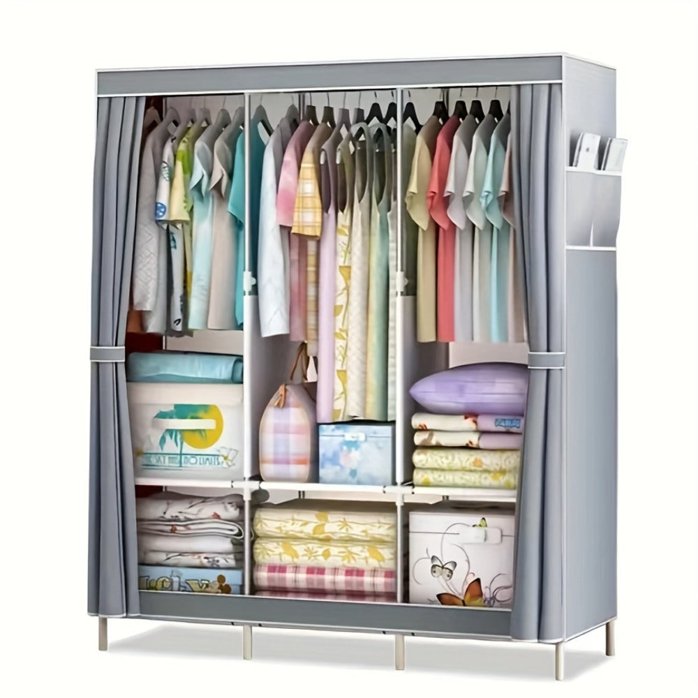 Portable Wardrobe Closet with Steel Frame & Non-Woven Shelves, Dustproof Clothes Storage Organizer