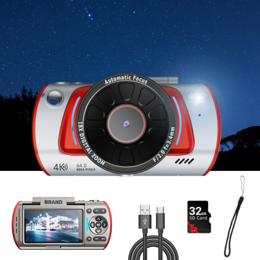 Digital Camera with Flip Screen, 4K Vlogging Model with 48MP Capture Marking, WiFi, 3-Inch 180° Flip Screen, 16X Digital Zoom and 32GB Card
