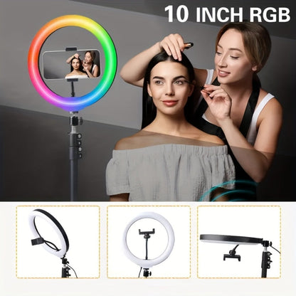 RGB LED Ring Light 43-Inch Adjustable Stand with Phone Holder USB Powered Multicolor Circle Fill for an Everyday Personal Care Routine