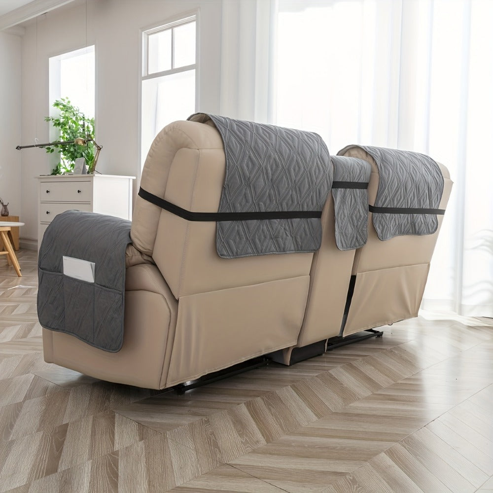 Recliner Loveseat Cover 4 Piece Set Waterproof Split Dual Recliner Sofa Slipcover with Center Console Cover & Straps