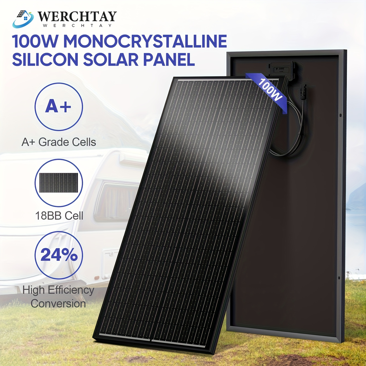 High-Efficiency 100 Watt Solar Panel Featuring a Black Backsheet, 18 BB Monocrystalline Design