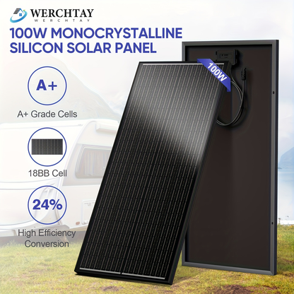 High-Efficiency 100 Watt Solar Panel Featuring a Black Backsheet, 18 BB Monocrystalline Design
