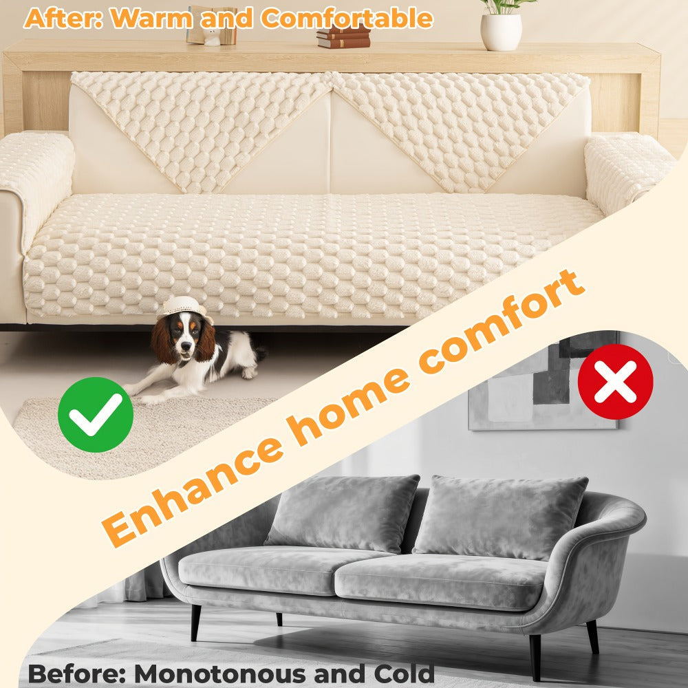 Sofa Cover 35.5-Inch Fuzzy Polyester Single-Piece Pad with Silicone-Dot Backing for 2 to 4 Seats