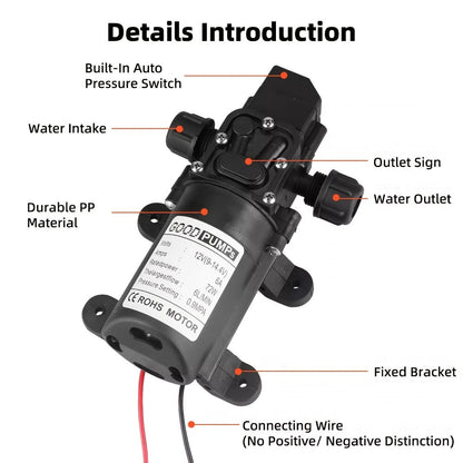 12V Self-Priming Water Pump 130PSI – High Pressure Portable Electric Pump for Car Wash, RV, Camper Van & Water Pressurization (1/2/3 Pack)