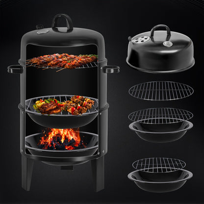 Charcoal Smoker Grill 16 Inch Vertical 3-Tier with Easy Temperature Control for Grilling, Camping and Outdoor Meals