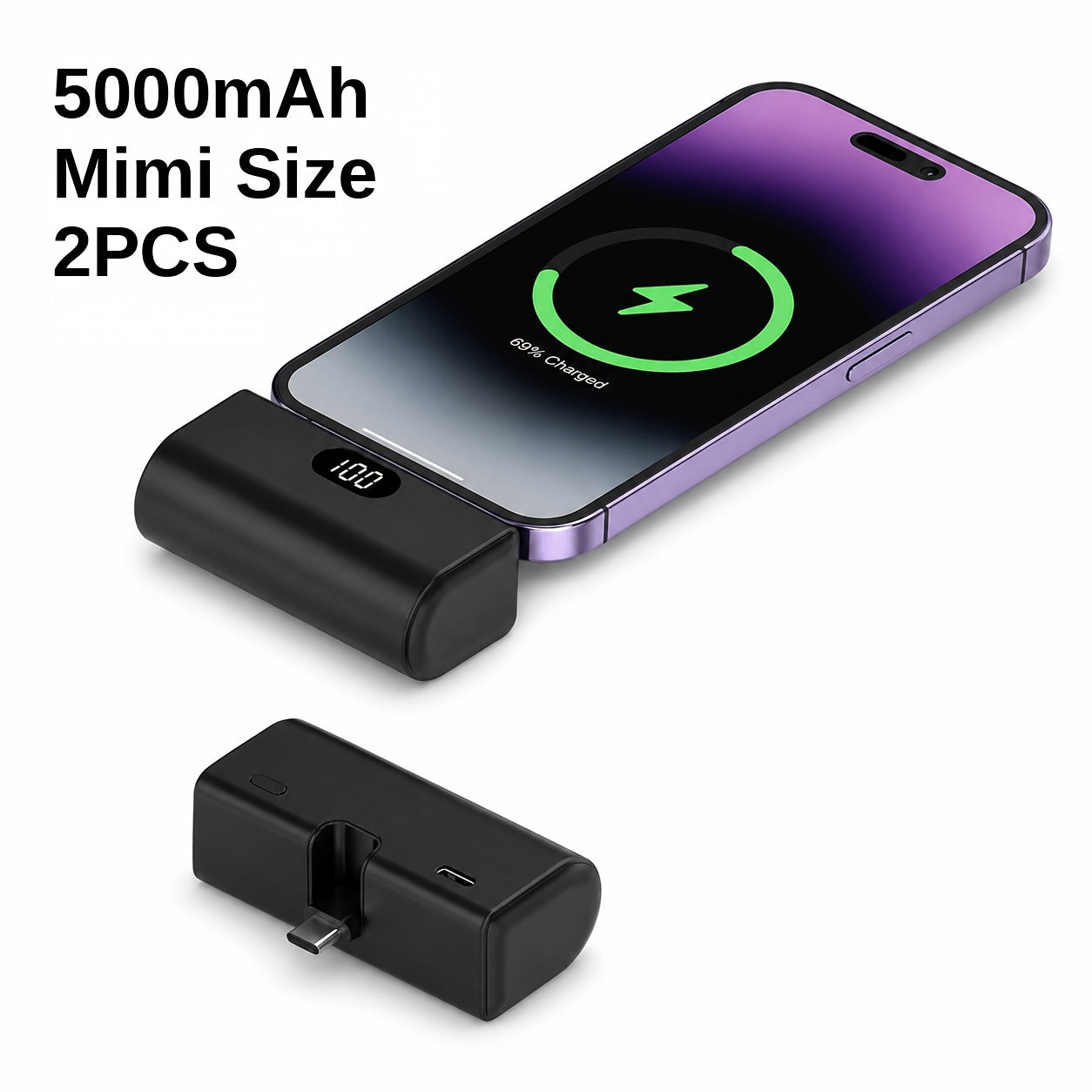 Power Bank 5000mAh Mini with Foldable USB-C Plug, 10W Listed Charging and Digital Display Pack