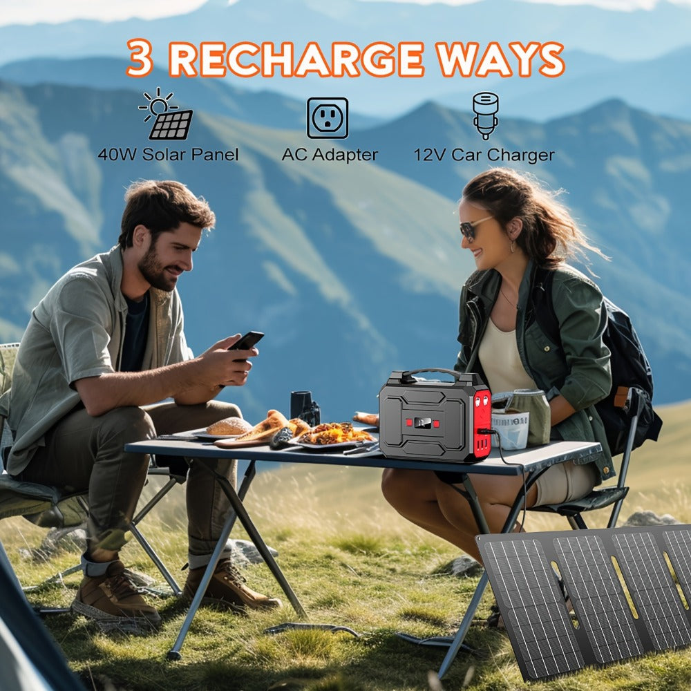 100W 146Wh Portable Power Station Solar Generator with 40W Foldable Solar Panel, 146Wh Backup Battery for Camping Hiking RV Emergency
