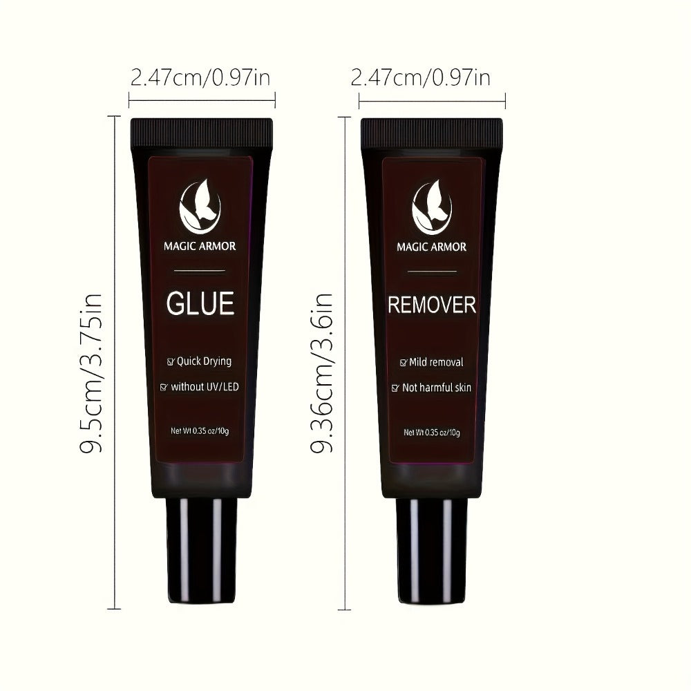 Nail Glue Kit, MAGIC ARMOR 10g Adhesive and Remover Tubes with Precision Nozzles for Press-On Nails