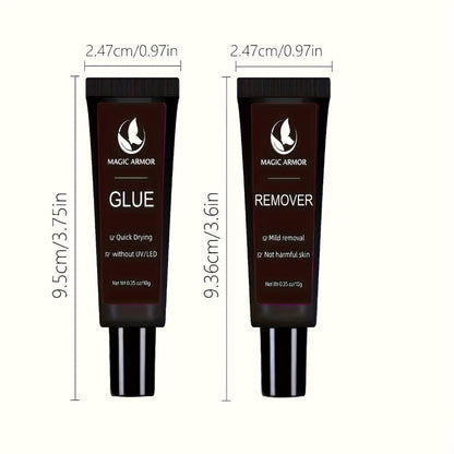 Nail Glue Kit, MAGIC ARMOR 10g Adhesive and Remover Tubes with Precision Nozzles for Press-On Nails