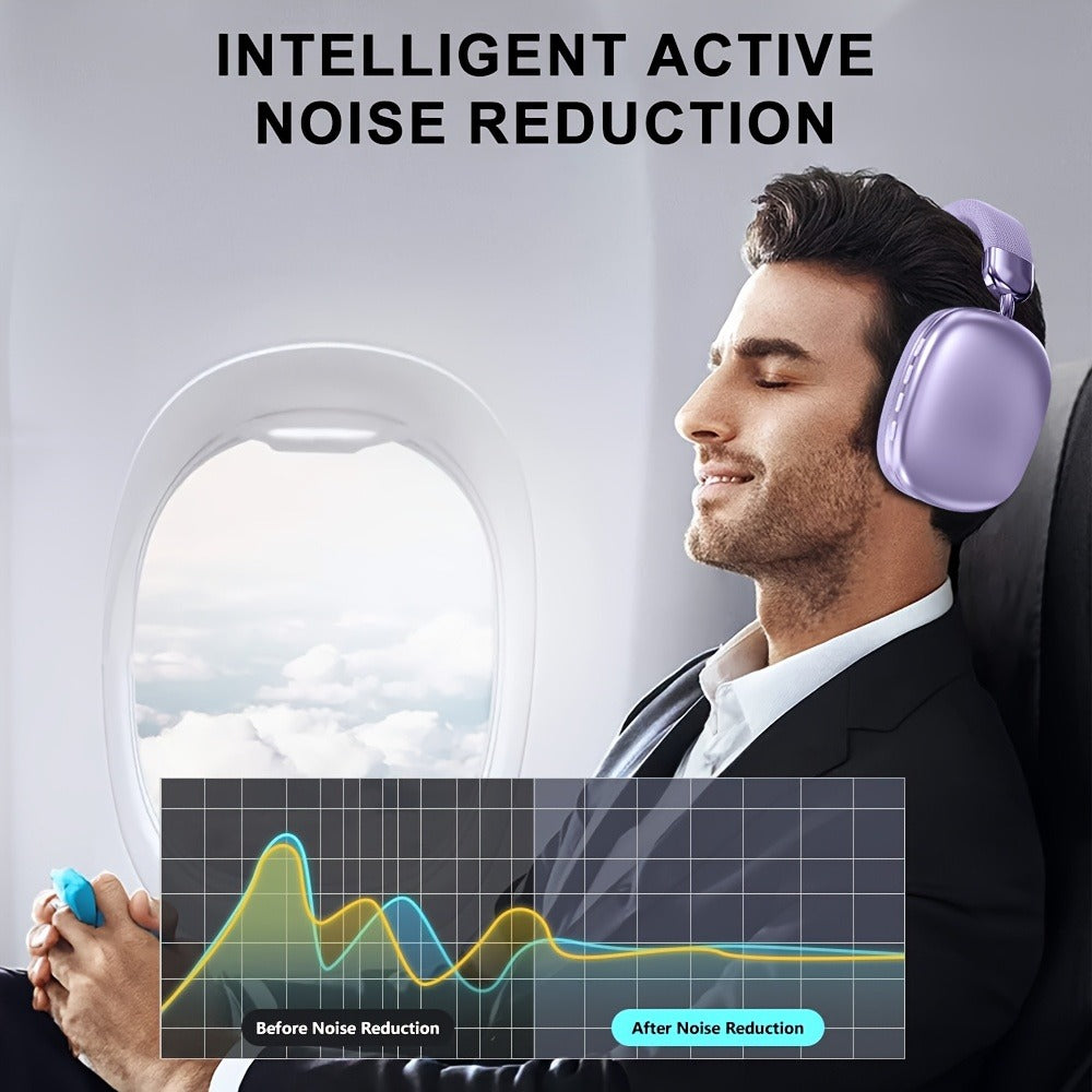 Foldable Over-Ear Wireless Headphones with Cushioned Earcups, Padded Headband and Black or Purple Finish