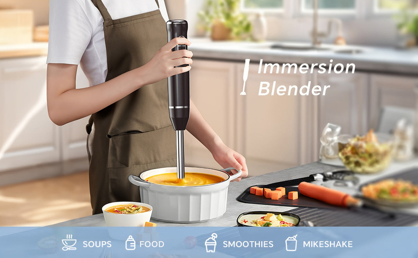 Corded Immersion Blender with Stainless-Steel-Look Blending Head, Two Controls and 38cm Height