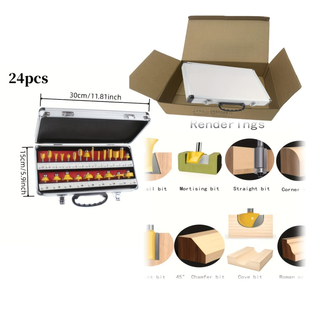 Woodworking Router Bit Set 24 35PCS Carbide Tipped 1/4 Inch Shank Precision Cutting Tools with Durable Metal Case for Wood Routing Milling