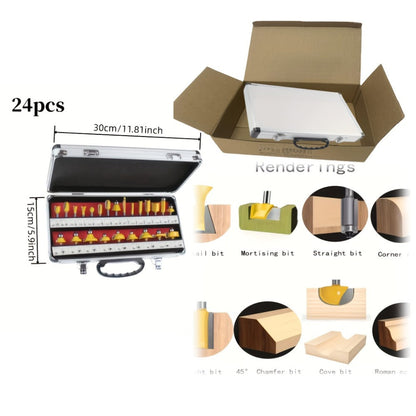 Woodworking Router Bit Set 24 35PCS Carbide Tipped 1/4 Inch Shank Precision Cutting Tools with Durable Metal Case for Wood Routing Milling