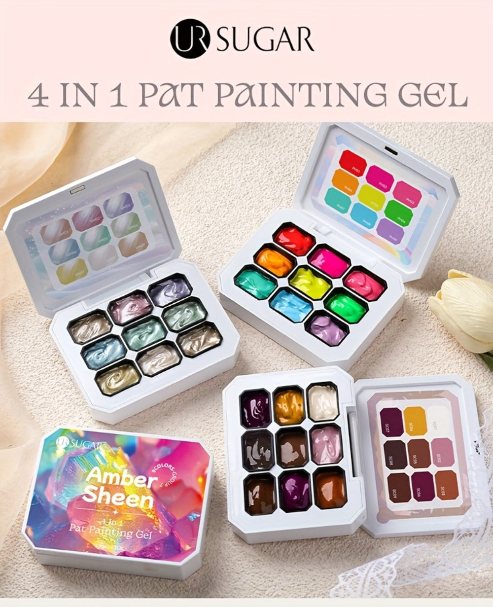 Gel Nail Polish 4-in-1 Nine-Color Palette for Ombre, Stamping, Painting and Powder Nail Art