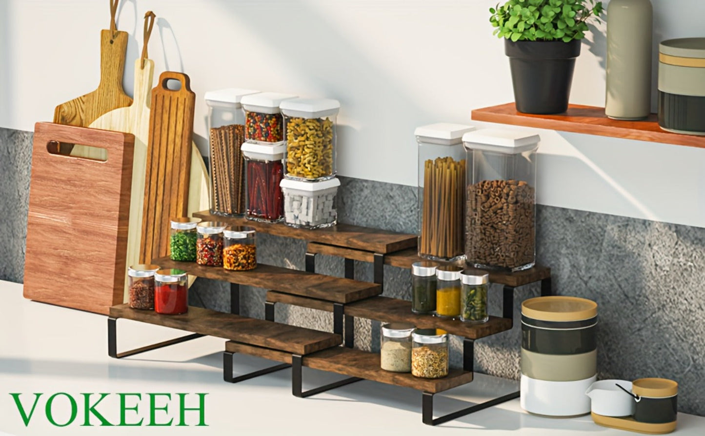 Expandable Spice Rack Organizer 3-Tier 2-Pack, Adjustable 13.8" to 26" Display Riser Stand for Kitchen Cabinet