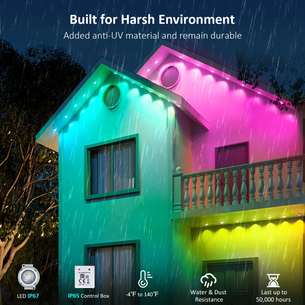Permanent Outdoor Lights for Eaves RGB Color Changing, Music Sync, Dimmable, Timer, Multicolor & White