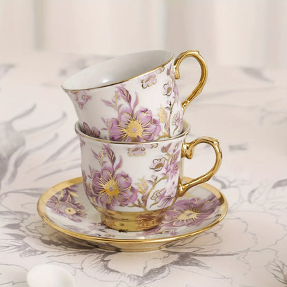 Floral Ceramic Tea Set 20 Pcs – European Porcelain Tea Cups & Saucers with Metal Holder & 15 Oz Teapot – Luxury Arabic Coffee Cup Set