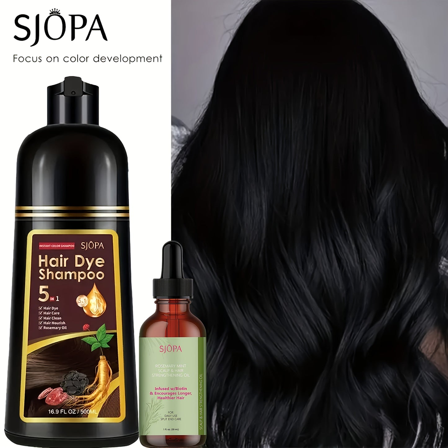 Hair Color Shampoo, SJOPA 5-in-1 16.9oz Bottle-and-Dropper Presentation with 12 Color Options