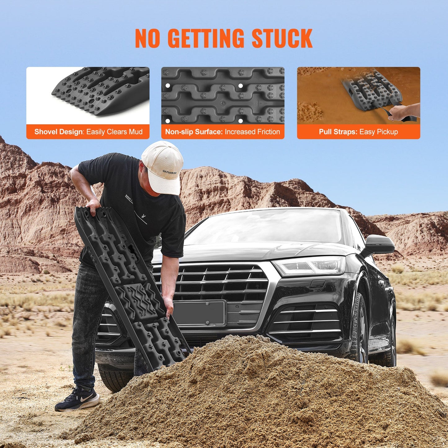 Traction Boards 2-Pack – 10-Ton Off-Road Vehicle Recovery Boards for Mud, Sand & Snow, High-Strength PP with Pull Straps & Storage Bag