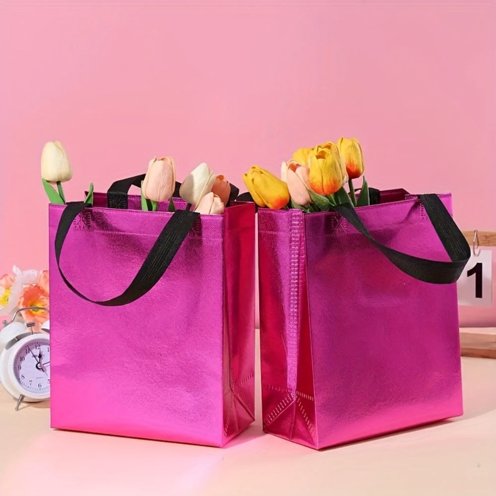 Gift Bags Bulk 24pcs Mixed Colors Glossy Finish | Reusable Shiny Party Favor Bags 8x10x4 in Pink Red Purple Blue Green