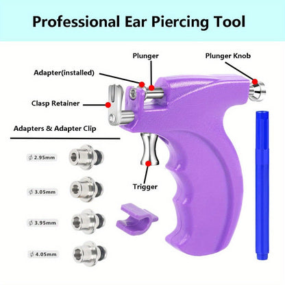 Ear Piercing Gun Kit with 24pcs Stainless Steel Studs, Professional Self Piercing Tool for Ear & Nose with Marking Pen