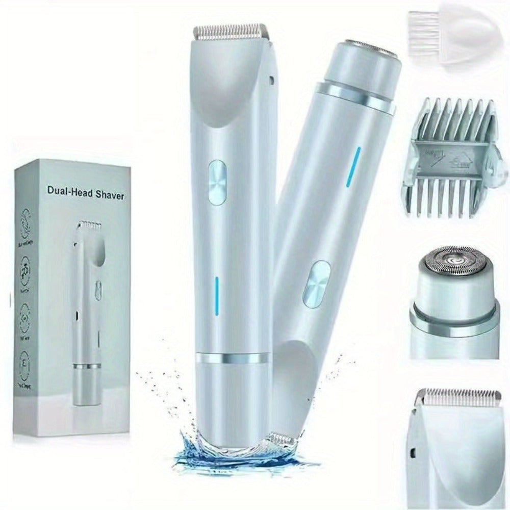 Bikini Trimmer Electric 2-in-1 Rechargeable Dual-Head Face Shaver for Women – Stainless Steel Blade USB Cordless Hair Remover for Bikini