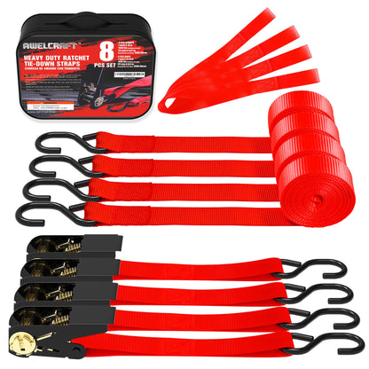 Ratchet Tie Down Straps 4-Pack 15FT 1, 500 lb Break Strength Heavy Duty with Soft Loops & Storage Bag – High-Visibility Webbing