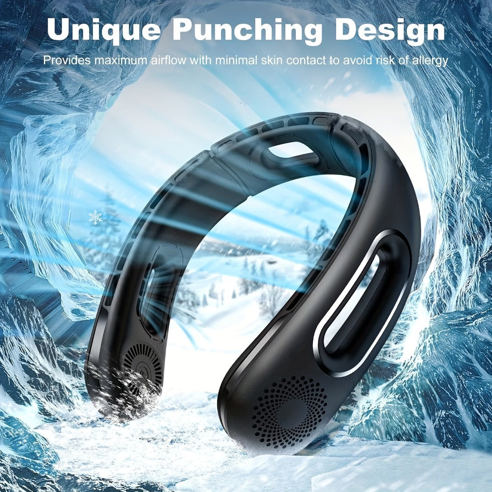 Vent-Channel Neck Fan in Black or White Color Options with Four-Speed Control and USB Charging