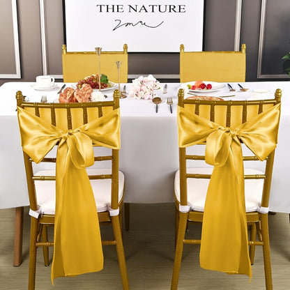Satin Chair Sashes Bows 50pcs, 7x108 Inch Chair Waist Belt Bow Ties for Wedding Reception, Banquet