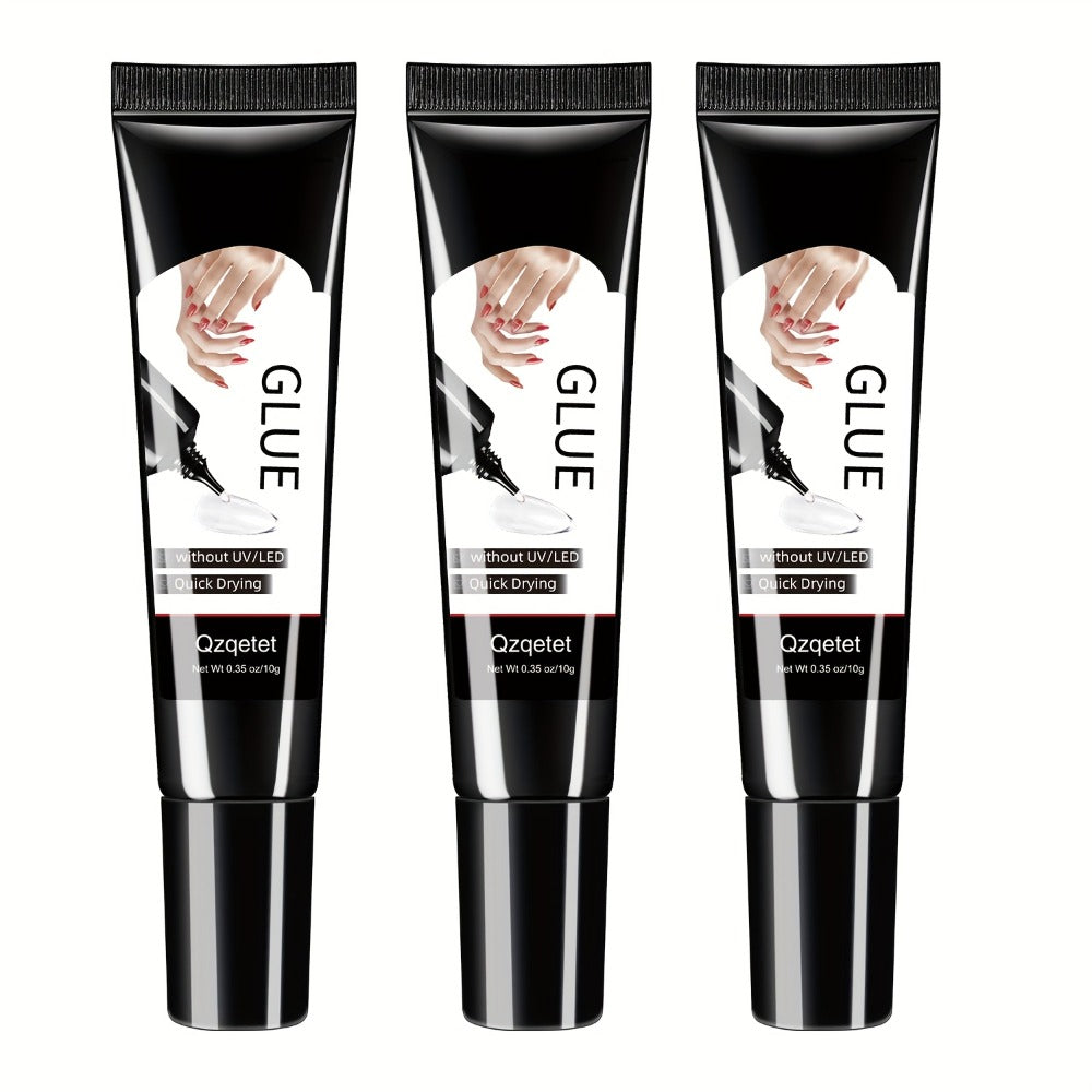 Semi-Solid Nail Glue Gel 3 Pack No UV Lamp Needed 10g Each – Extra Strong Anti-Drip Press On Nail Adhesive Quick Dry Long Lasting Waterproof