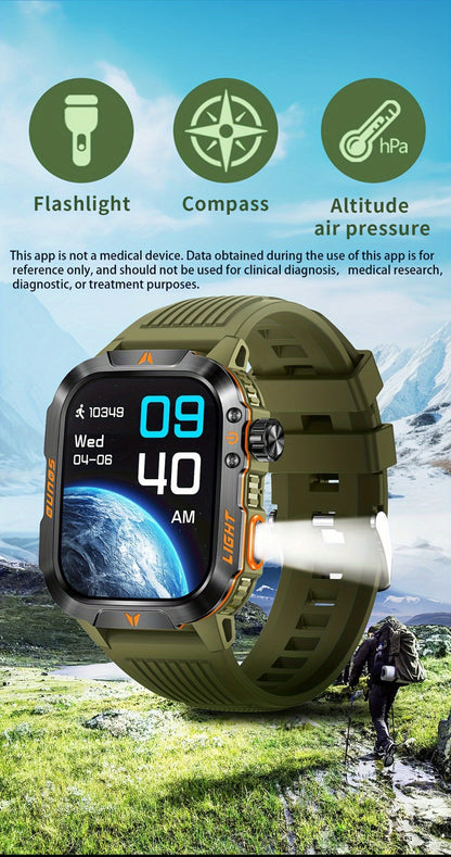 Smart Watch 2.01-Inch Rugged Display with Compass, LED Flashlight, Calling and Three Strap Combinations