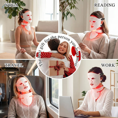 LED Face Mask, 7-in-1 Red Light Therapy for Face & Neck, 93+80 LED Beads, Separate Silicone Applicator