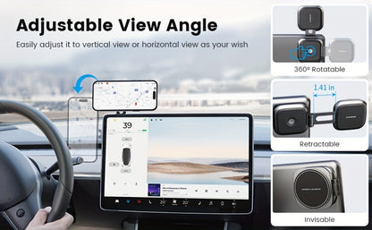 Foldable Magnetic Car Phone Mount for Pictured Model 3 or Model Y Center-Screen Installation