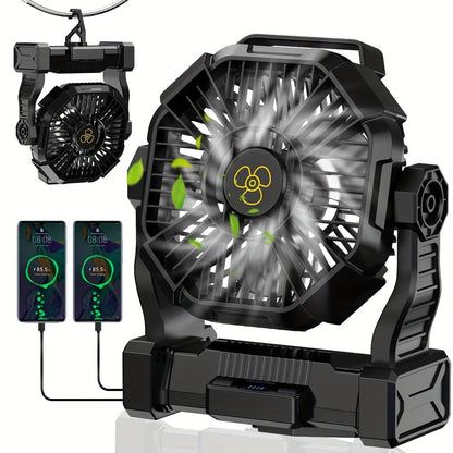 Camping Fan with LED Lantern 3-in-1 Rechargeable Portable Tent Fan with Hook Timer & Rotation for Car RV Barbecue Travel Outdoor