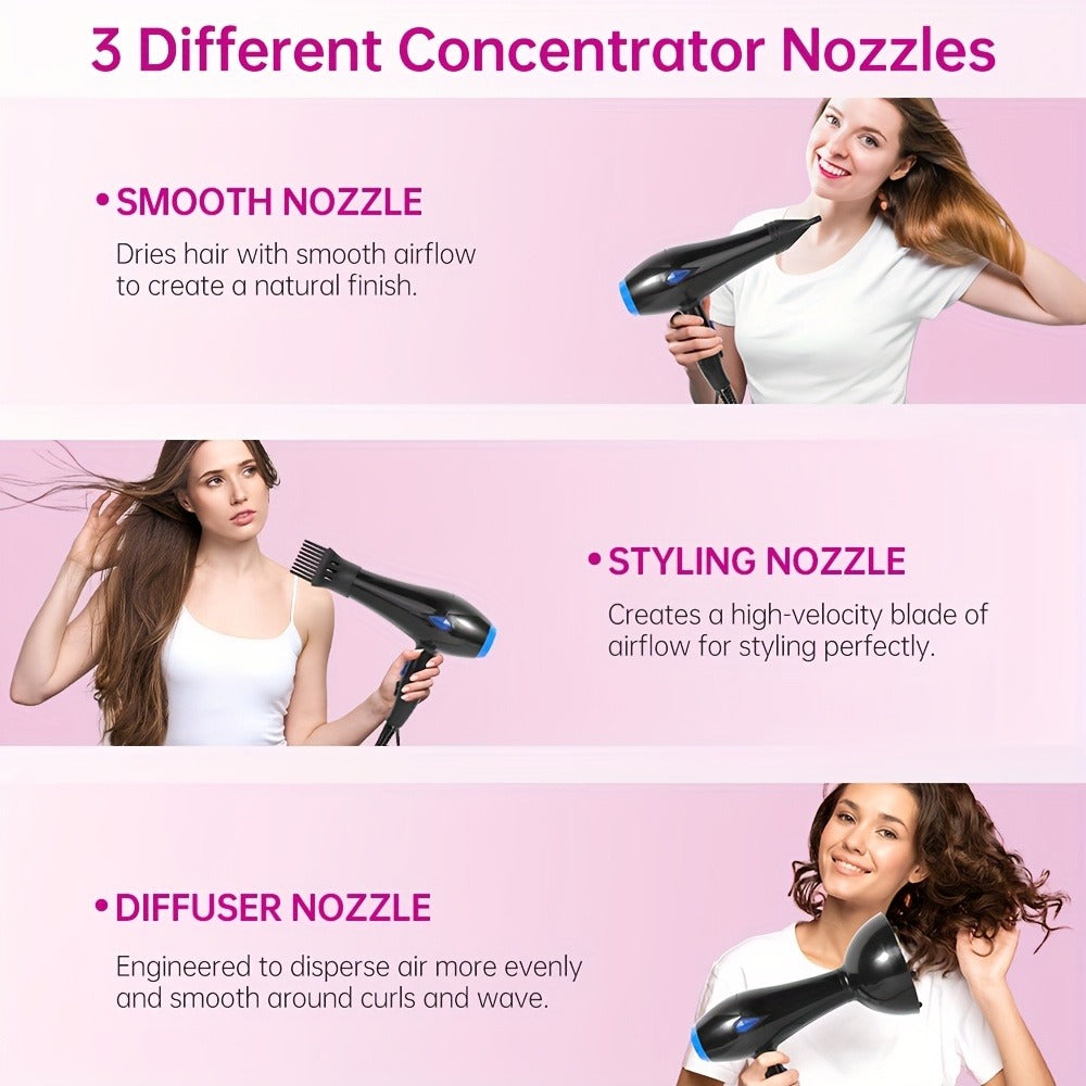 Handheld Hair Dryer with Six Color and Accessory-Package Selections, Rear Intake and Inline Plug Control