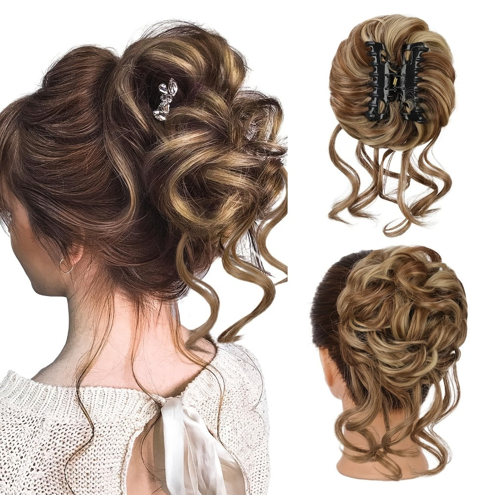 Hair Extensions Curly-Wavy 6-Inch Synthetic Messy Bun with Claw Clip and Seven Color Codes