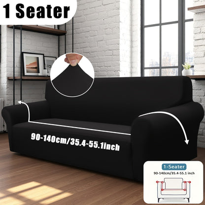 Sofa Cover Solid-Color Fitted Slipcover Options for 1, 2, 3 or 4-Seater Sofas and Separate Pillowcase