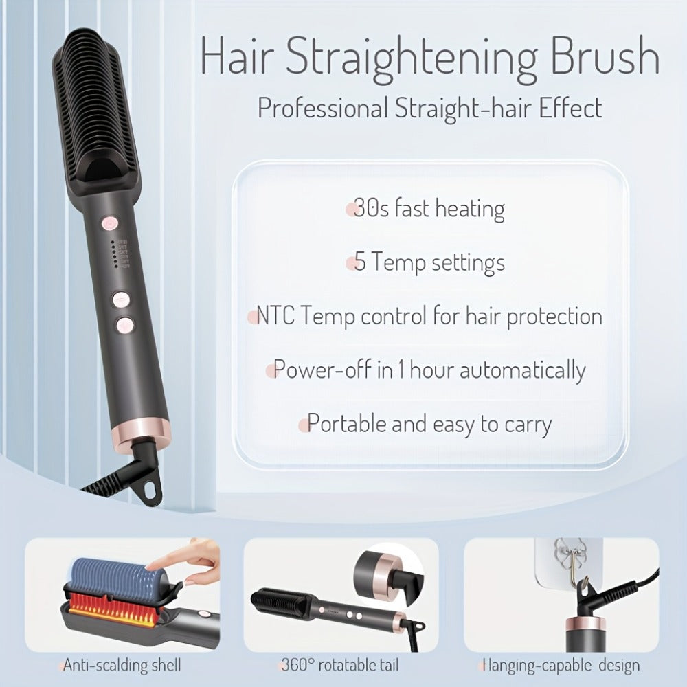 Hair Straightener & Curling Iron Set for Women, Flat Iron Straightening Brush, Anti-Scald, Precise Temperature Control