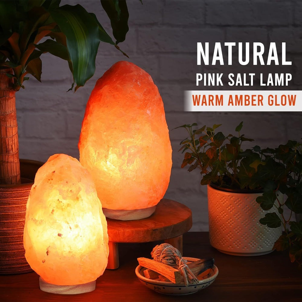 Himalayan Salt Lamp Set of 2, 4-Natural Pink Crystal Salt Lamps with Neem Wood Base & USB Dimmer Switch