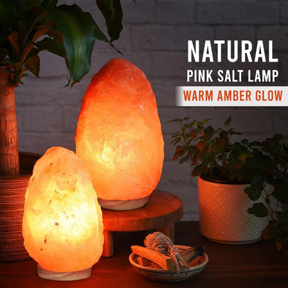 Himalayan Salt Lamp Set of 2, 4-Natural Pink Crystal Salt Lamps with Neem Wood Base & USB Dimmer Switch