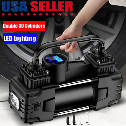 Dual-Cylinder Portable Tire Inflator with Pointer Gauge, Digital Gauge or Digital Display Options
