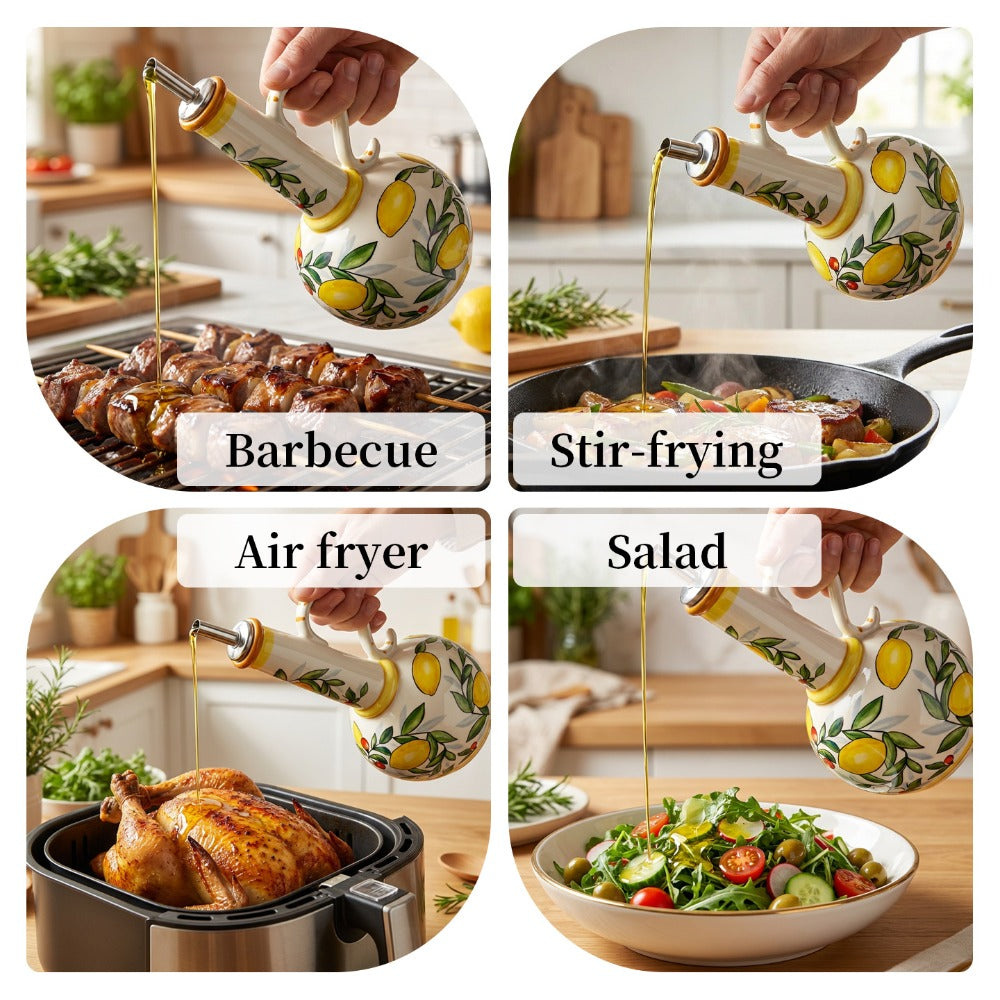 Ceramic Oil and Vinegar Dispenser Set Hand-Painted Underglaze Anti-Drip Leak-Proof Kitchen for Home Cooking, Dining and Outdoor Meals