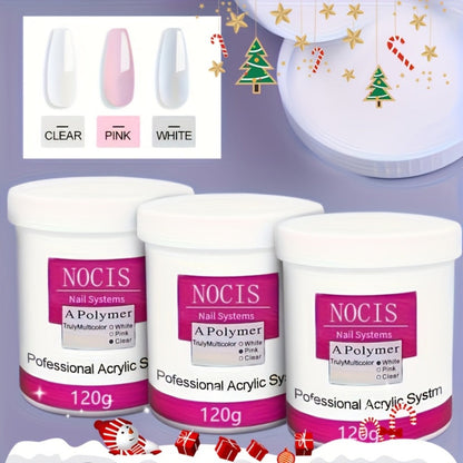 No Lamp Acrylic Nail Extension Powder 120g Clear Pink White, Crystal Formula for Carving 3D Nail Art